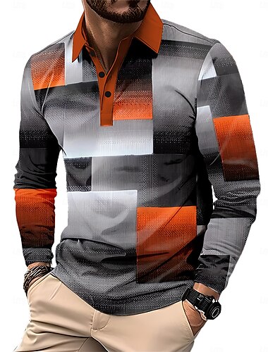  Men's Plaid Polo Shirts Golf Polos Shirts Long Sleeve Polo Shirts Collar Business Casual Formal Vacation Dailywear Outdoor clothing Buttons 3D Print Spring Fall & Winter Black Yellow Red