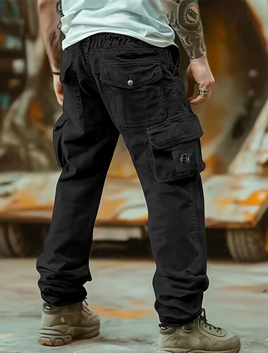  Herr Militärbyxor Cargo byxor Taktiska byxor Långbyxor Casual byxor Snörning Elastisk midja Rakt ben Slät Komfort Mjuk Fullängd Utomhus Ledigt Dagligen Mode Streetwear Svart Grön