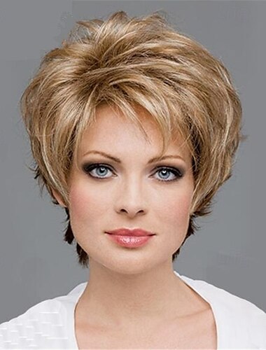  perruques courtes blondes à couches pour femmes blanches perruque coupe lutin blonde avec frange perruque synthétique d'aspect naturel pour fête quotidienne