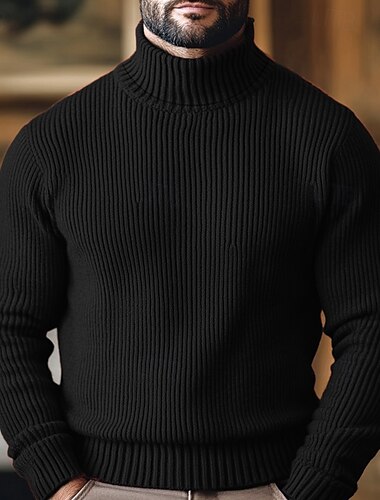  Herren Weihnachtspullover Rollkragenpulli Pullover Zur Seite fahren Gerippt Stricken Strick Glatt Rollkragen warm halten Brautkleider schlicht Outdoor Freizeitskleidung Bekleidung Herbst Winter Wein