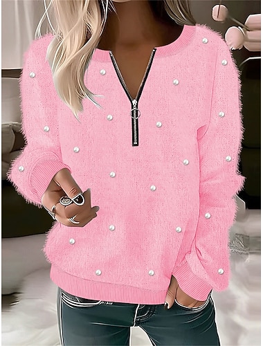 moletom feminino rosa felpudo manga longa fofo meio zíper pulôver aconchegante casual moda outono inverno   moletom feminino rosa felpudo manga longa fofo meio zíper pulôver aconchegante casual moda outono inverno