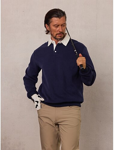  Herr Pullover-tröja Svart Marinblå Mörkgrå Långärmad Överdelar Golfkläder Kläder Outfits Bär kläder
