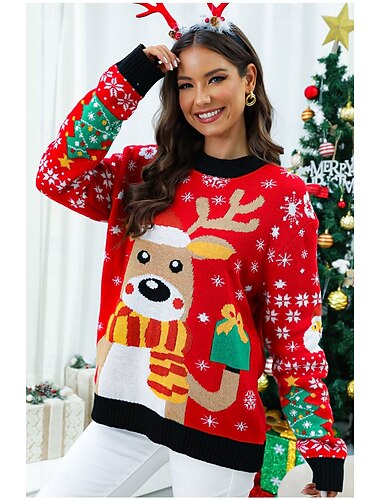  Reno Suéter navideño feo Pullover Saltador Mujer Navidad Año Nuevo Nochebuena Navidad Innovador Gracioso Adultos Fiesta Navidad Cima
