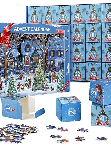  Calendário do Advento de Natal 2025 Quebra-Cabeça de 1008 Peças 24 Dias Calendários de Contagem Regressiva de Natal para Crianças Adultos