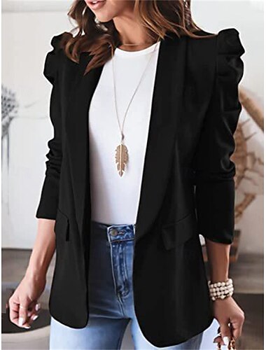  Femme blazer Travail Poche Couleur unie Respirable Style OL Standard Vêtements d'extérieur manche longue Automne Noir S