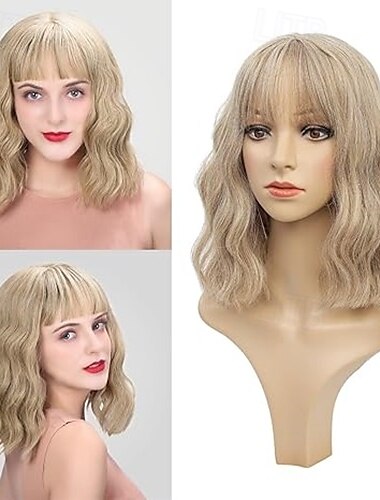  korte golvende pruiken voor vrouwen pruik met pony voor vrouwen korte bob pruik kleurrijke pruik van gemiddelde lengte pastelkleurige cosplay pruik synthetische kostuum pruiken kerstfeest pruiken