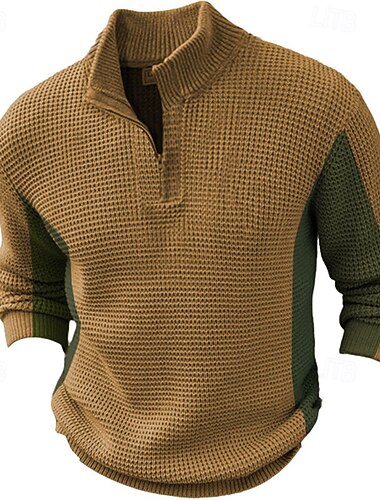  Homme Pull Pull Zippé Tricot A côtes Tricoter Zippé Tricot Foi Quarter Zip Rétro Vintage Extérieur du quotidien Vêtement Tenue Automne Hiver Bleu Roi Marron S M L