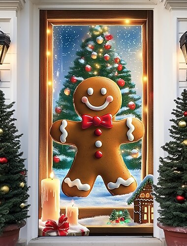  kerstdeurdecoraties deurbekleding kerst peperkoekdecoratie boom deurtapijt deurgordijndecoratie achtergrond binnen/buiten deurbanner voor voordeur boerderij