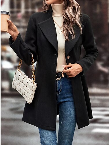  Damen Wintermantel Outdoor Strasse Freizeitskleidung Herbst Winter Standard Mantel Regular Fit warm Atmungsaktiv Stilvoll Brautkleider schlicht Jacken Langarm Glatt Mit Taschen Schwarz Aprikose Kaffee