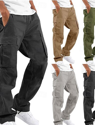  Herr Militärbyxor Cargo byxor Långbyxor Snörning Elastisk midja Flera fickor Slät Komfort Andningsfunktion Ledigt Dagligen Mode Streetwear Svart Ljusgrön
