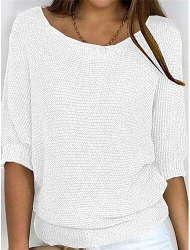  Damen Pullover Brautkleider schlicht Weich Einfarbig Gerippt V Ausschnitt Strick Langarm Normale Oberteile Stricken Outdoor Täglich Wochenende Schwarz Weiß Herbst Winter