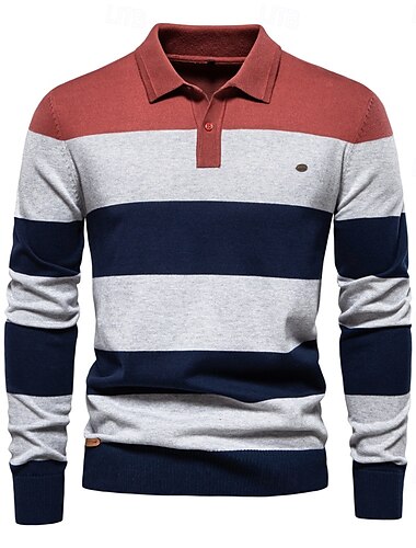  Herren Stricken Farbblock Halber Reißverschluss Strickware Elegant Weihnachtsgeschenke Heim Bekleidung Herbst Winter Marineblau Orange S M L