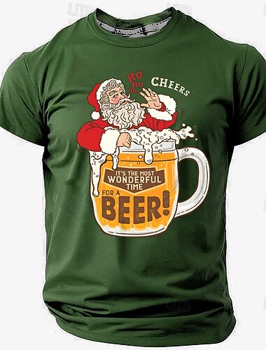  jul menns morsomme jul 3d t-skjorter julenissen oktoberfest øl retro vintage casual street style 3d print t-skjorte sport utendørs ferie rust rød svart marineblå kortermet skjorte med rund hals
