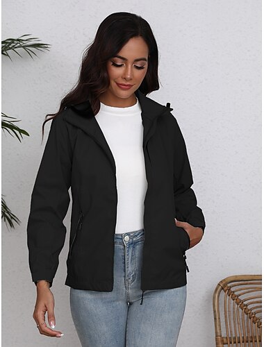 Damen Jacke Trenchcoat Schulanfang Zip Feste Farbe Wasserdicht Einfach Regular Fit Oberbekleidung Langarm Herbst Schwarz S