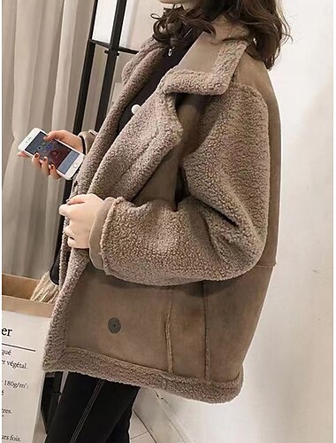  Damen Fleecejacke Teddy-Mantel Hoodie Jacke warm halten Atmungsaktiv Knopf Tasche Innenfutter aus Fleece Brautkleider schlicht Glatt Urlaub Strasse Freizeitskleidung Ausgehen Einreihiger Verschluss