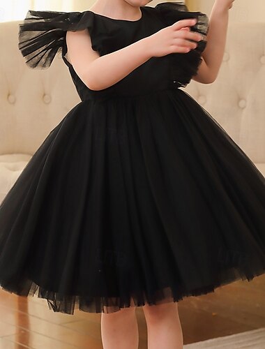  kinderkleidung Mädchen Party Kleid Feste Farbe Ärmellos Hochzeit Besondere Anlässe Gitter Taste bezaubernd Süß Polyester Knielang abendkleider Sommer Frühling Herbst 4-12 Jahre Schwarz Weiß Rosa