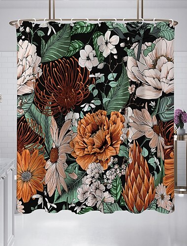  Douchegordijn met 12 Haken 180cm*180cm (70"*70") Polyester Wasbaar Waterdicht Patroon Badkamer Badkuip Decor Vintage Damboek Bloem