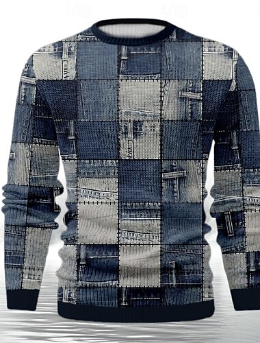  Hombre Suéter navideño feo Suéter de punto Prendas de punto Estriado Tejer Tops regulares De Punto Papá Noel Cuello Barco Ropa de fiesta de noche Ropa hombro caído Otoño invierno Azul Piscina S M L