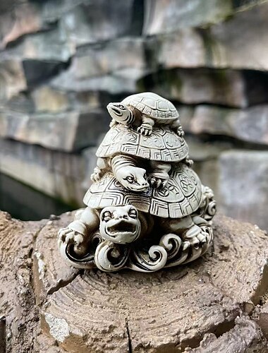  Dreistöckige Schildkrötenstatue aus goldenem Kunstharz, Feng Shui, Kunstskulptur einer Schildkröte aus drei Generationen, Symbol für Langlebigkeit und Schutz, Heimdekoration