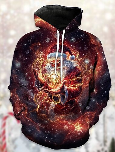  3D Jul Biskop Hattetrøje Morsom julehettegenser julenissen Lomme foran Graphic til Par Herre Dame Voksne 3D-utskrift for Jul Karneval Fest Fritid / hverdag