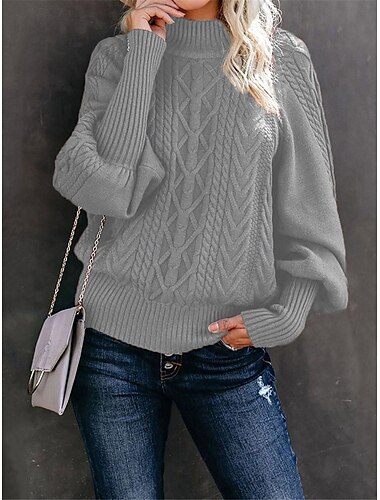  Damen Pullover Brautkleider schlicht Weich Einfarbig Gedrehtes Rollkragen Strick Langarm Normale Oberteile Stricken Outdoor Täglich Wochenende Wein Aprikose Herbst Winter