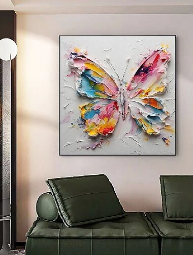  Pintura de mariposas abstractas pintadas a mano, arte de pared hecho a mano, pintura al óleo para la entrada del dormitorio de la sala de estar - pintura al óleo de animales con cuchillo de paleta