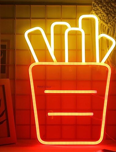  Letrero de neón con luz LED de papas fritas, decoración de pared de neón acrílico de 16,5 x 12 pulgadas para cocina, restaurante, fiesta &carrito de comida