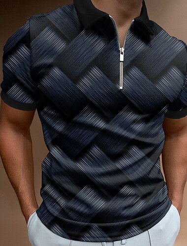  Herre Grafisk Poloskjorter med glidelås Golf skjorte Kortermet Poloskjorter Skjorter med krage Fritid Ferieklær Rave Wear Festantrekk 3D-utskrift Kvart zip-polo Vår Høst vinter Mørkegul Svart Mørkeblå