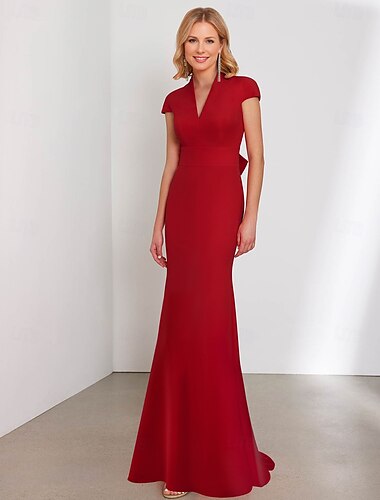  Vestido de noche elegante de sirena, vestido formal largo hasta el suelo, sin mangas, escote en V, bolsillo, satén con lazo(s), 2025