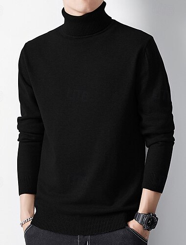  Homme Pull Pull en tricot A côtes Tricoter Normal Tricoté Plein Col Roulé Mode Décontractées Usage quotidien Rendez-vous Vêtement Tenue Printemps & Automne Chameau Noir XS S M