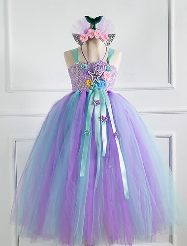  Kinderen Voor meisjes Cosplay-jurk Feestjurk Kleurenblok Mouwloos Prestatie Kerstmis Blote rug Lapwerk Mooi Zoet Polyester Maxi Feestjurk Swingjurk A lijn jurk Zomer 4-12 jaar blauw Paars Groen
