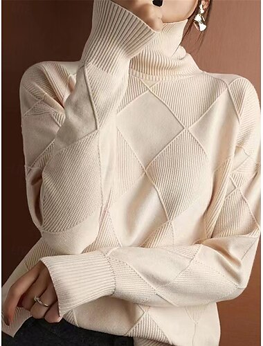  Damen Pullover Brautkleider schlicht Weich Einfarbig Gerippt Rollkragen Strick Langarm Normale Oberteile Stricken Outdoor Täglich Wochenende Schwarz Gelb Herbst Winter
