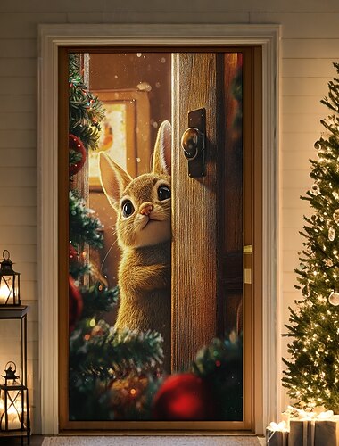  juledørdekorationer dørdæksler juledørsdør gobelin dørgardindekoration baggrund indendørs/udendørs dørbanner til hoveddør stuehus