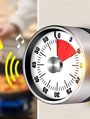  από ανοξείδωτο ατσάλι μηχανικό χρονόμετρο μαγειρικής κουζίνας μαγνήτης στρογγυλό σχήμα 60 λεπτά αντίστροφη μέτρηση ρολόι μαγειρέματος υπενθύμιση ώρας αφύπνισης