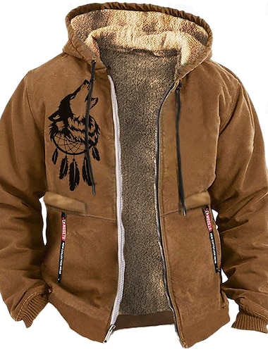  Hombre Lobo Vellón Sudaderas Manga Larga Sudaderas Con Capucha Diario Caza Otoño Invierno Negro Azul Piscina Marrón Ropa Diseñador Impresión gráfica S M L XL XXL XXXL