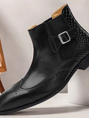 Braune Stiefeletten für Herren mit Brogue-Details und Schlangenhaut-Akzent – elegante Stiefel aus hochwertigem Rindsleder für formelle und legere Anlässe
