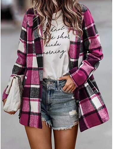  Damen Freizeitjacke Outdoor Strasse Freizeitskleidung Herbst Winter Standard Mantel Regular Fit warm Atmungsaktiv Stilvoll Brautkleider schlicht Jacken Langarm Streifen und Plaid Mit Taschen Bedruckt
