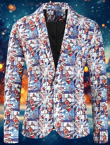  menns julestygge blazerjakke snøfnuggtrykk blazer lang standard passform enkeltspent enknapps 2024