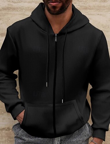  Herr Våffla hoodies Huvtröja Huvtröja med dragkedja Svart Vit Marinblå Beige Grå Huva Slät Ficka Sport & Utomhus Dagligen Helgdag Streetwear Häftig Ledigt Vår & Höst Kläder Pull Tröjor