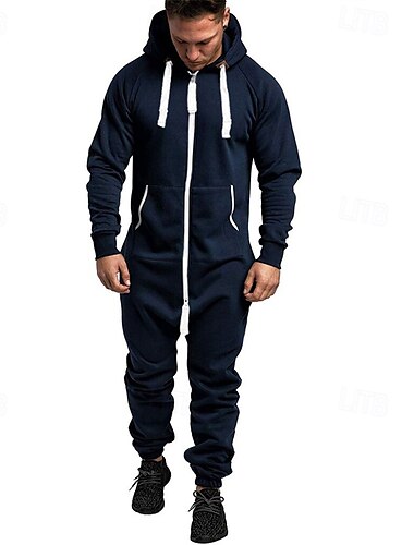  Homme Ensemble Survetement Combinaison Full Zip Une pièce Casual Automne manche longue Chaud Doux Aptitude Exercice Physique Fonctionnement Tenue de sport Tenues de Sport Bloc de couleur Gris fonc