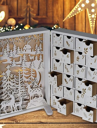 kerst houten adventskalender opvouwbaar boek met 24 opberglades led houten adventskalender decoratie met kerstboomhuisje herbruikbare kerst aftelkalender diy voor volwassenen kinderen cadeaus