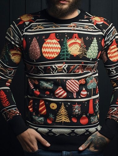  stygg julegenser herre dyregensere elg snøfnugg print strikkegenser genser strikketøy nyttårsaften genser utendørs daglig ferie langermet crewnecks svart rød grønn høst vinter s m l