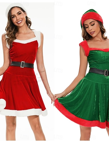  Weihnachtsmann FrauClaus Ausgefallenes Weihnachtskleid Sexy Weihnachtskostüme Damen Cosplay-Kostüm Erwachsene Weihnachten Heiligabend Weihnachten Kleid Hut