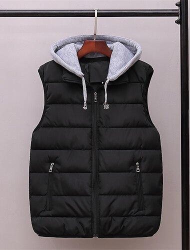  בגדי ריקוד גברים אפוד פאפר וסט קפוצ'ון מרופד Gilet אפוד מרופד יומי פגישה (דייט) חופשה אופנתי יום יומי סתיו חורף כיס פוליאסטר שמור על חום הגוף נוח צבע אחיד רוכסן עם קפוצ'ון רגיל שחור אודם כתום כחול כהה