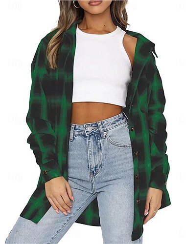  Damen Freizeitjacke Outdoor Strasse Freizeitskleidung Herbst Winter Standard Mantel Regular Fit warm Atmungsaktiv Stilvoll Brautkleider schlicht Jacken Langarm Streifen und Plaid Mit Taschen Bedruckt
