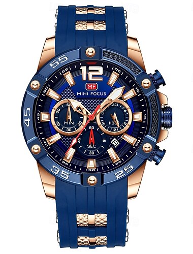  MONTRE EN QUARTZ HOMMES MINI FOCUS Montre de Sport en Plein Air Mode Bracelet Lumineux Calendrier Chronographe Étanche Montre en Gel Siliconaire