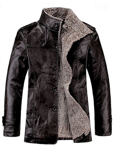  Voor heren Jas van imitatieleer Bikerjack Motorjas Dagelijks Vakantie Winddicht Houd Warm Zak Herfst winter Effen Modieus Klassiek Opstaand Normaal Zwart Gember Khaki Koffie Grijs Jacks