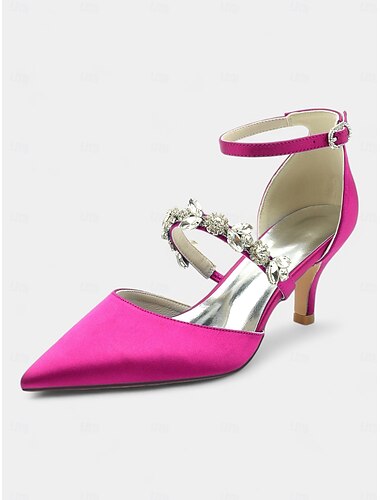  Schwarze Satin-Pumps mit Strassverzierung für Damen – Fesselriemchen, spitze Zehenpartie, elegante Abend- und Hochzeitsschuhe