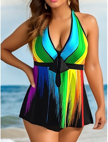  Dames Badmode Badjurken Tankini Badpak Vakantie Stijlvol Grafisch Geometrisch Mouwloze Badpakken