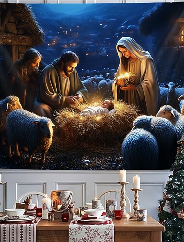  vánoční závěsný gobelín betlém vánoční jesličky nástěnné umění velký gobelín nástěnná malba výzdoba fotografie pozadí deka opona domácí ložnice dekorace obývacího pokoje